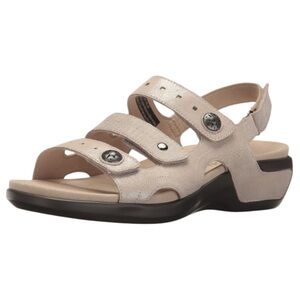 Aravon Women's Power Comfort Three Strap Heeled Tan Sandal Sz 7